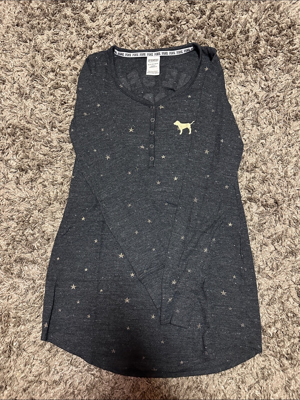 PINK Henley Nightshirt with Gold Dog & Stars